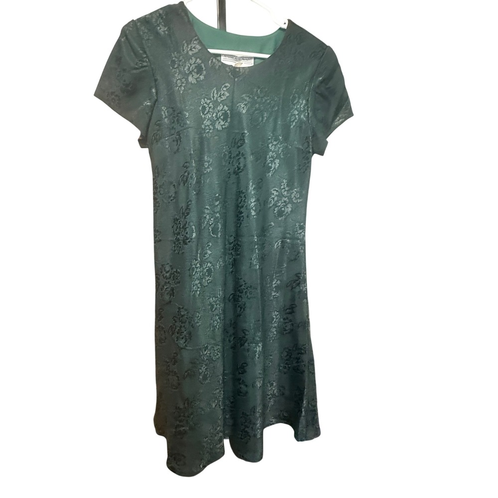 Jessica Howard Shift Dress Floral Jacquard 8 Green Exc Vintage Short‎ Sleeve